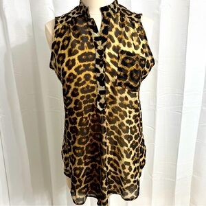 Wishful Park Women's V-Neck Animal Print Semi Sheer Top, Sleeveless, Size M